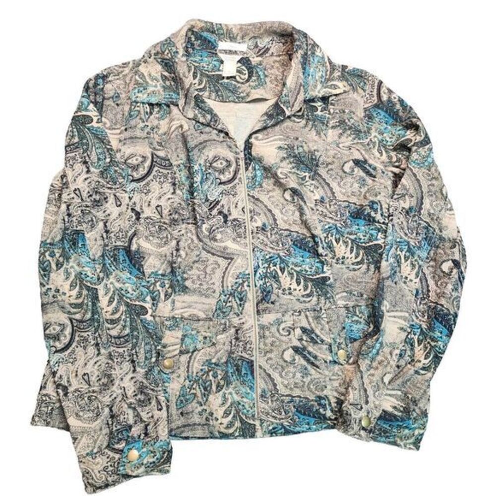 Christopher & Banks Women's Jacket XL Zip Up Paisley Lightweight Fine Corduroy‎